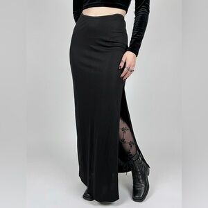 ANDREA POLIZZI FOR REX LESTER Vintage 90s Black Rounded Waist Slit Maxi Skirt
